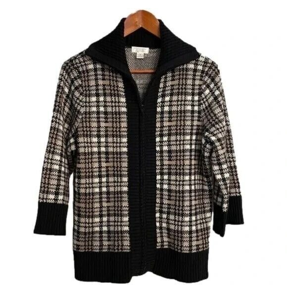 Christopher & Banks Sweaters - Christopher & Banks Plaid Cardigan Sweater Knit Zip Up Shawl Collar M